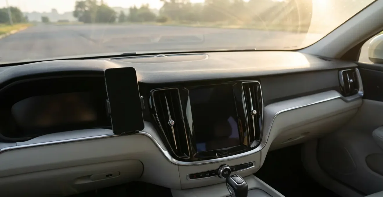 Comparaison visuelle entre interfaces de navigation GPS sur smartphone et tableau de bord automobile moderne