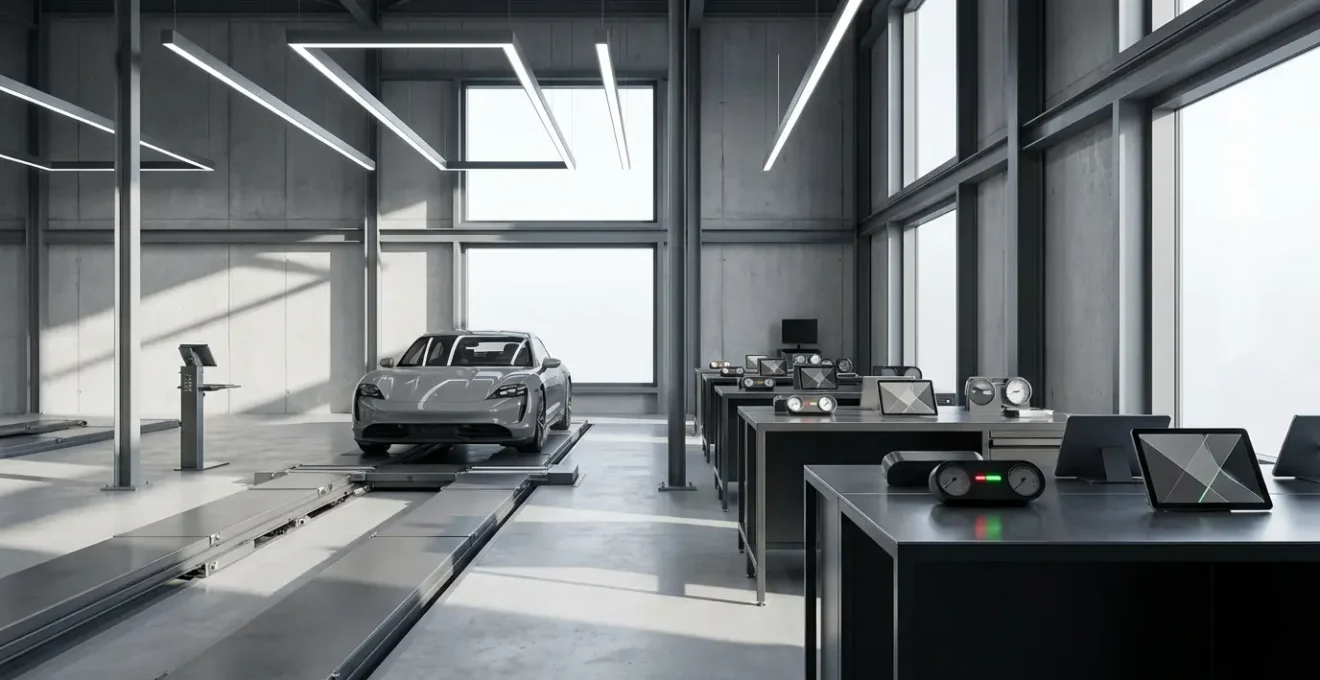 Préparation minutieuse d'un véhicule dans un centre de contrôle technique automobile moderne