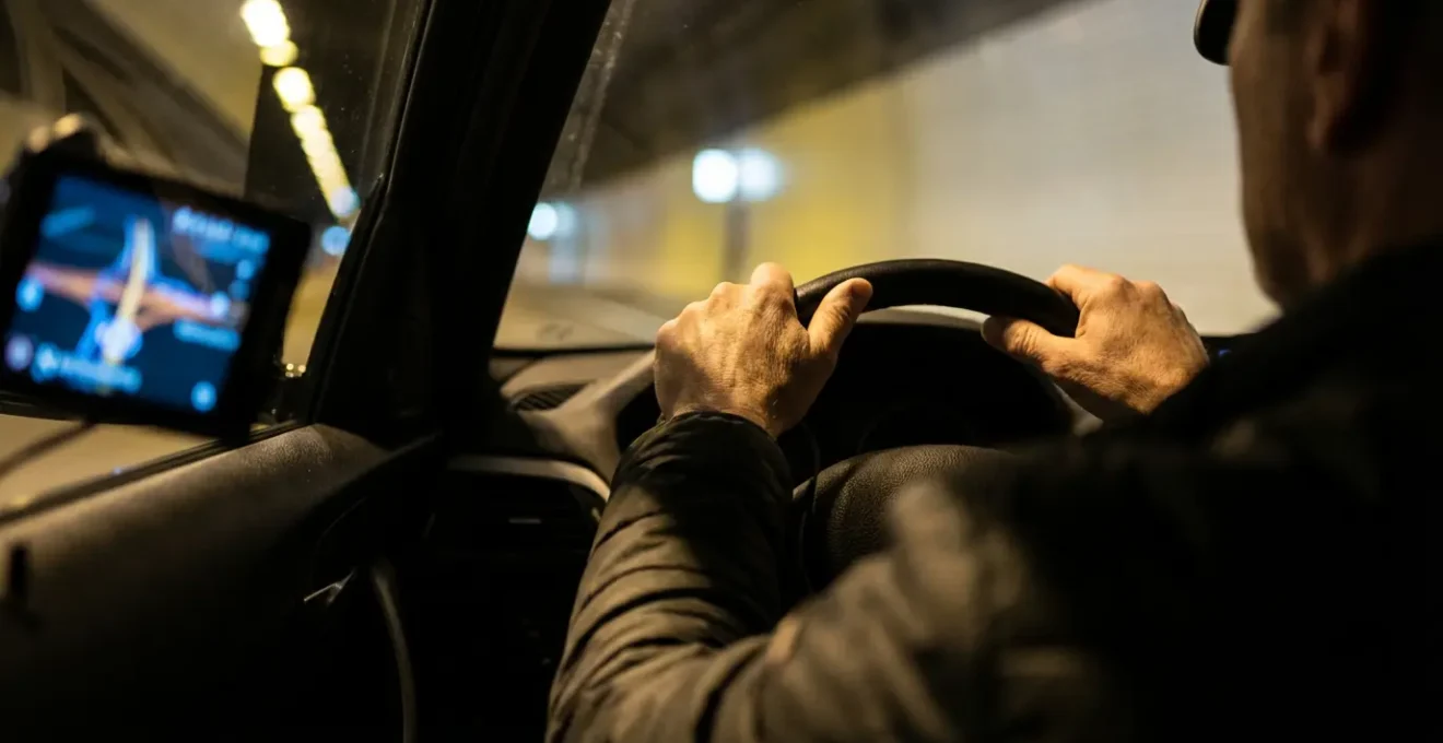 Écran de navigation intégré au tableau de bord fonctionnant dans un tunnel urbain
