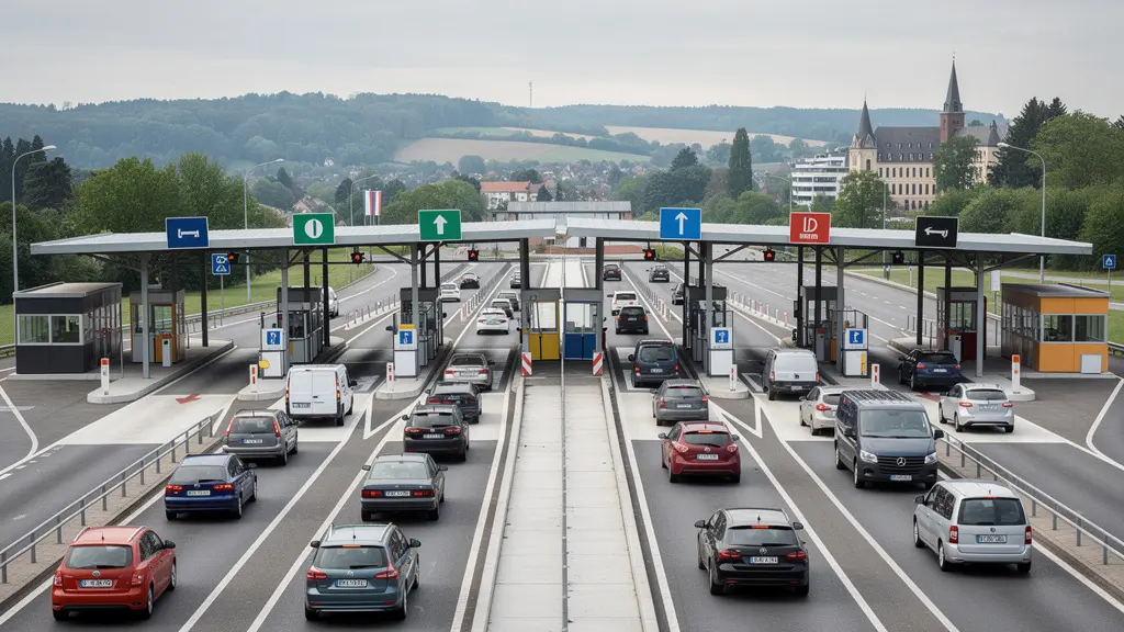 Poste frontière européen avec véhicules de différents pays