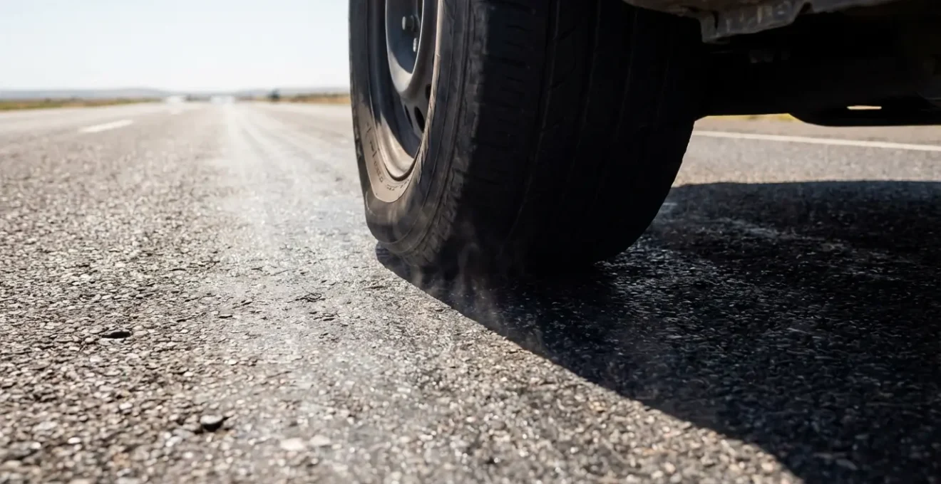 Vue latérale d'un pneu automobile montrant la déformation excessive due au sous-gonflage