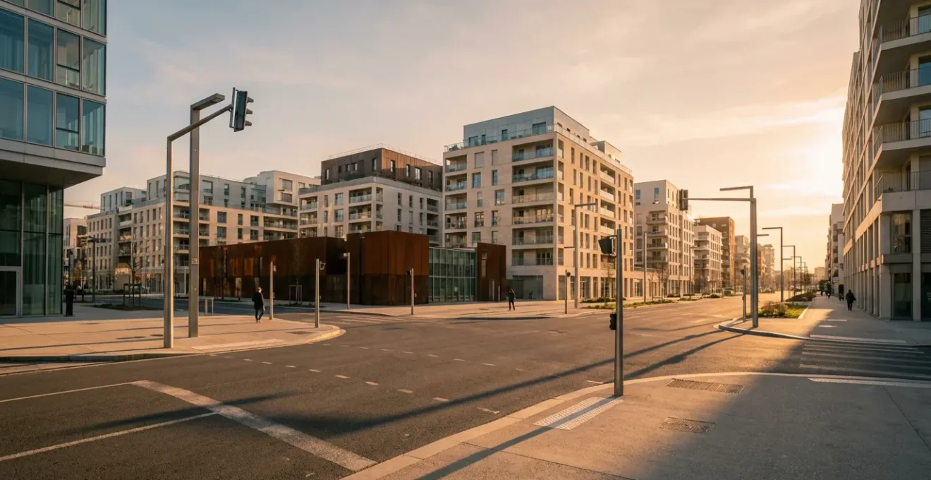 Scène urbaine moderne avec système de surveillance des radars et de vidéoverbalisation en zone urbaine