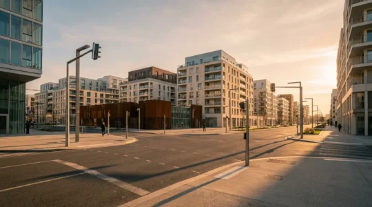 Scène urbaine moderne avec système de surveillance des radars et de vidéoverbalisation en zone urbaine